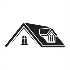 Black silhouette of a house roof with dormer window and attic window © Suplab_Designer