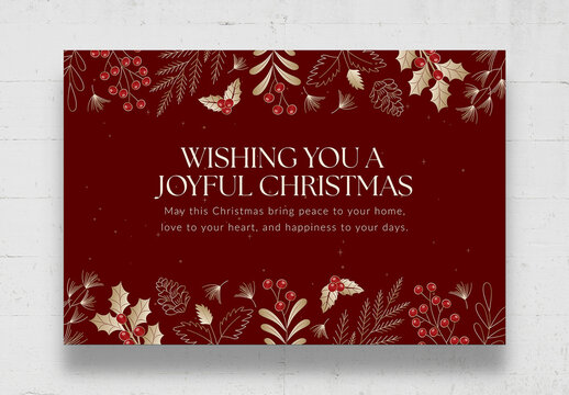 Christmas Backgrounds with Decoration of Ornaments, Mistletoe, Poinsettia, Reindeer & Holly Leaves, for Merry Christmas, Happy Holidays & Season's Greetings Messages