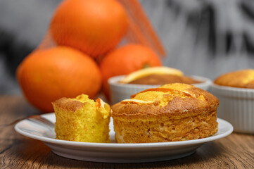 Fluffy orange cake baked at home for Christmas