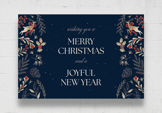 Christmas Backgrounds with Decoration of Ornaments, Mistletoe, Poinsettia, Reindeer & Holly Leaves, for Merry Christmas, Happy Holidays & Season's Greetings Messages