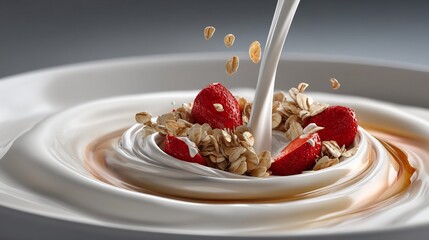 Fresh and Healthy Breakfast: A Close-Up of Oatmeal, Berries, and Creamy Dairy