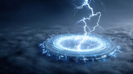 Futuristic Energy Portal Scene with a Lightning Storm Display in an Atmospheric Environment.