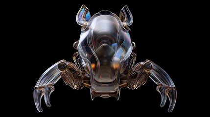 Futuristic Transparent Animalistic Sculpture With Detailed Mechanical Features on a Solid Black Background