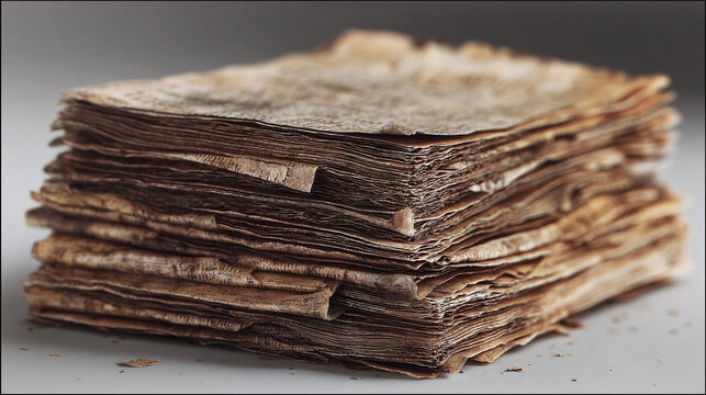 An aged stack of parchment paper exuding a sense of history and knowledge, capturing the essence of time-worn documents