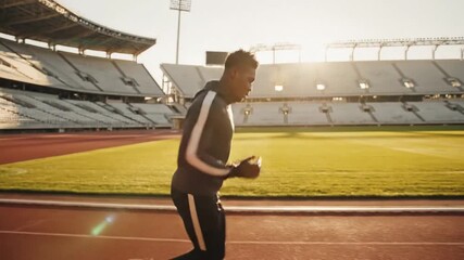 A Focused Athlete Training on a Track at a Stadium