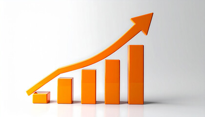 Orange bar chart with rising arrow. Financial growth and business success, modern infographic style