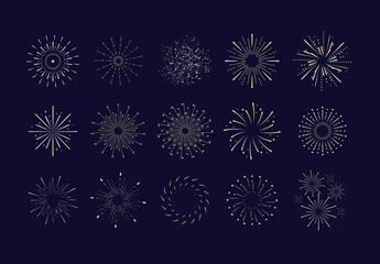 Fireworks Vector Clipart, Firework Explosion Overlay Elements in Vector Illustration