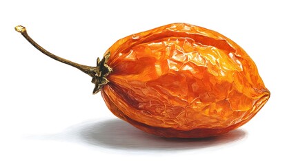 Intricately Detailed Illustration of a Dried Kumquat Fruit Isolated on a Pristine White Background with Minimalist Aesthetics