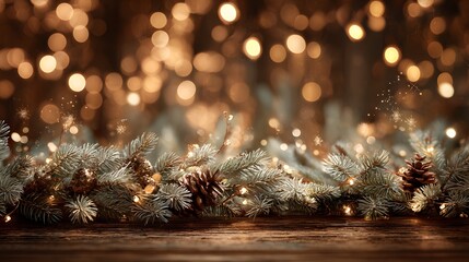 Ultra-Realistic Christmas Garland Border with Bokeh Soft Glow and Delicate Pine Elements for Exquisite Holiday Decoration