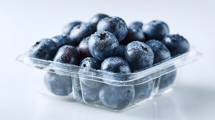 Minimalist Still-Life Composition of Elegantly Arranged Blueberries in a Sleek Container on a Bright White Surface