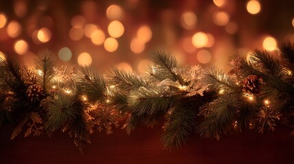 Ultra-Realistic Christmas Garland Border with Bokeh Soft Glow and Delicate Pine Elements for Exquisite Holiday Decoration