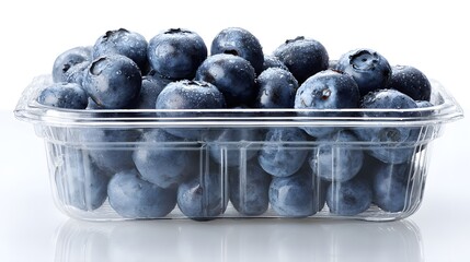 Exquisite Close-up of Blueberries in a Transparent Container on a Pristine White Background for a Still-Life Photograph