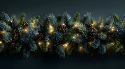 Exquisitely Detailed Realistic Christmas Garland Border with Soft Glow Lighting and Lush Pine Foliage for a Warm Holiday Ambiance