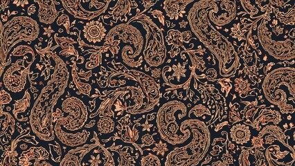 Intricate floral and paisley pattern with detailed design in brown and black tones.