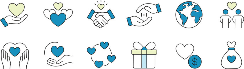 Community love, charity hand and heart doodle line icon.  Concept icons for charity, community trust, collaboration, and human solidarity.  The line is a hand-drawn doodle sketch.  Vector illustration
