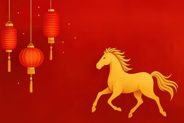 Fototapeta premium 2026 new year celebration with golden horse and lanterns.