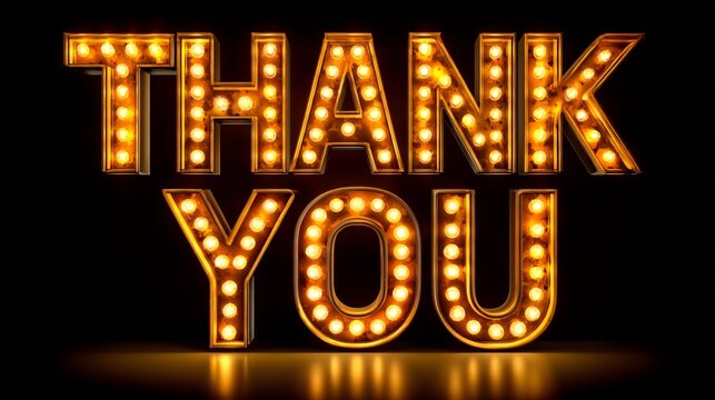 Illuminated Retro "Thank You" Sign Against Dark Backdrop: Expression of Gratitude and Appreciation