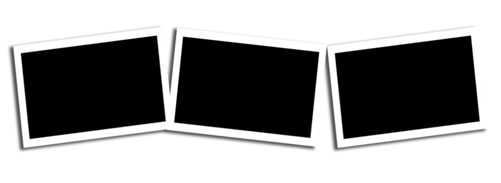 Photo frame, black blank square template for photo display, scrapbook design, memory board, vintage style, isolated on transparent background, 3 photo.