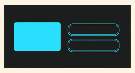 Geometric Shapes Abstract Digital Art with Rounded Rectangles and Double Outline Rectangles in Cyan and Black