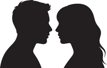 Male & Female Head Silhouettes – Facing Profiles for Love, Romance, Communication & Relationship Concepts — Vector Illustration