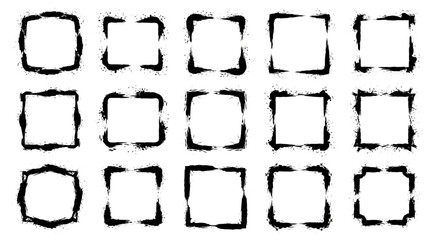 Obraz premium Grunge ink frames set Hand drawn square borders Abstract brush stroke elements.