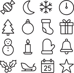 Minimalist Black & White Holiday Icon Set For Festive Design Projects
