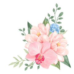 Watercolor Floral Bouquet with Pink Flowers 