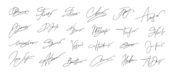 Signatures. Handwritten fake signature set, abstract autograph. Vector isolated collection