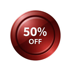 Fototapeta premium Red circular 50 percent off sale discount badge isolated on transparent background