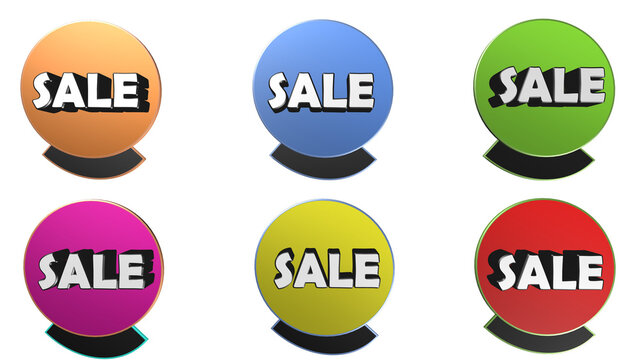 Colorful sale icons promote discounts and special offers for retail events