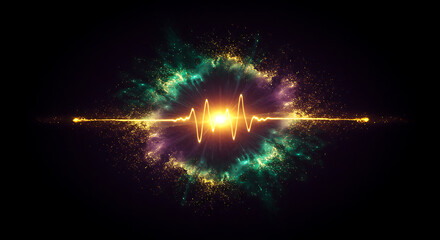 Abstract Energy Pulse with Glowing Waveform on Dark Background