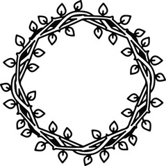 Illustrator circle frame from twigs and leaves simple Silhouette vector