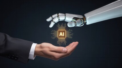 Innovate with AI technology and human expertise, a futuristic concept for business solutions and artificial intelligence integration for modern success