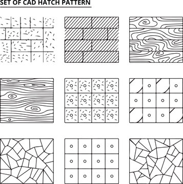 Architectural CAD Hatch Pattern Set, Vector Collection of Abstract Line Textures, Mosaic, Brick, Tile, and Stone Patterns for Architecture, Interior, and Landscape Design Plans