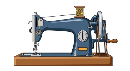 Vintage Sewing Machine on Wooden Base.