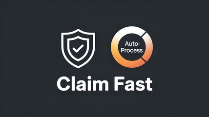 Claim Fast and Auto-Process Digital Insurance or Warranty Concept: Futuristic Interface with a Shield and Checkmark Icon for Quick and Secure Service. 