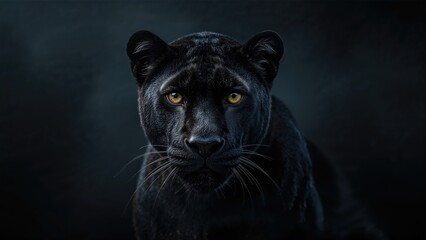 Black panther, animal in the wild, predator, feline, nocturnal hunter, endangered species, stealthy and powerful creature, black fur, piercing eyes.