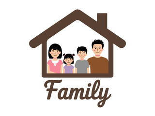 Illustration of a family inside a house graphic with the word "Family" below.