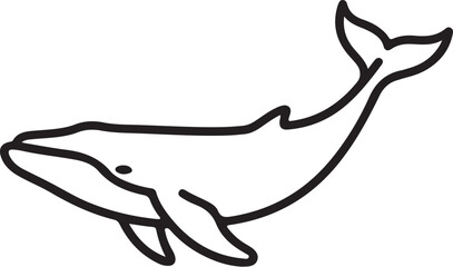 Black Outline Illustration of a Whale on a White Background marine life ocean on transparent background