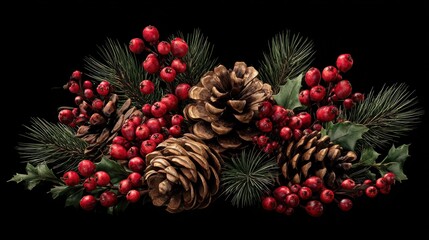 joyful christmas arrangement featuring pine cones and red berries exuding holiday warmth and cheer