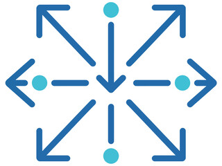 A diagram shows arrows pointing outwards from a central point with smaller dots.