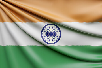 3D Close-Up India Flag – Realistic Saffron White Green Fabric with Ashoka Chakra