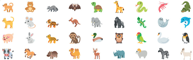 Giant Vector Collection of Cute Cartoon Animal Emojis and Full Body Icons. Flat Design Wildlife for Kids, Apps, and Educational Content. © Анастасія Ковальова