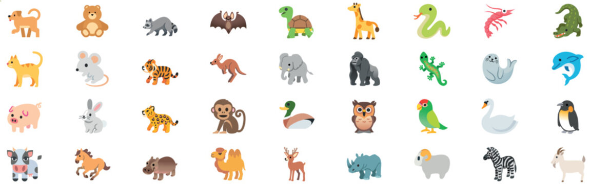 Giant Vector Collection of Cute Cartoon Animal Emojis and Full Body Icons. Flat Design Wildlife for Kids, Apps, and Educational Content.