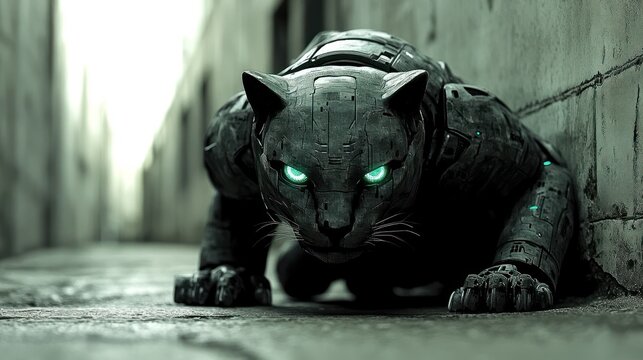 Cybernetic panther in alleyway