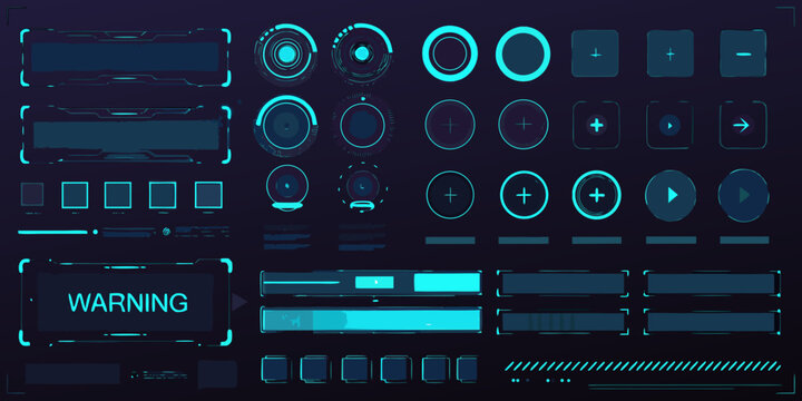 Futuristic user interface elements and icons for sci fi applications and games