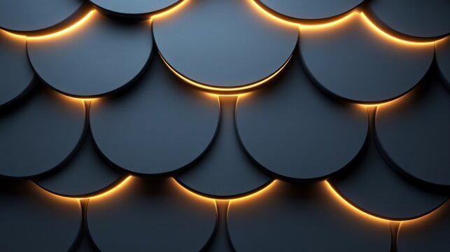Dark gray, overlapping circles with warm light - Powered by Adobe