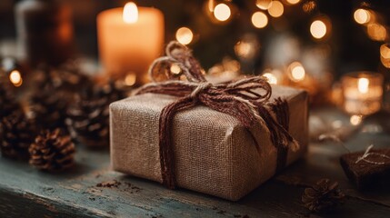 christmas gift presentation festive home holiday decor warm atmosphere closeup view celebration concept