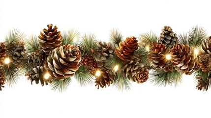 festive christmas garland with pine cones and lights isolated on transparent background perfect for holiday decorations and winter season designs