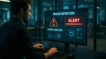 Fraud Detection Alert on Cybersecurity Dashboard, AI-Powered Financial Monitoring and Data Analysis System for Preventing Suspicious Activity - Powered by Adobe